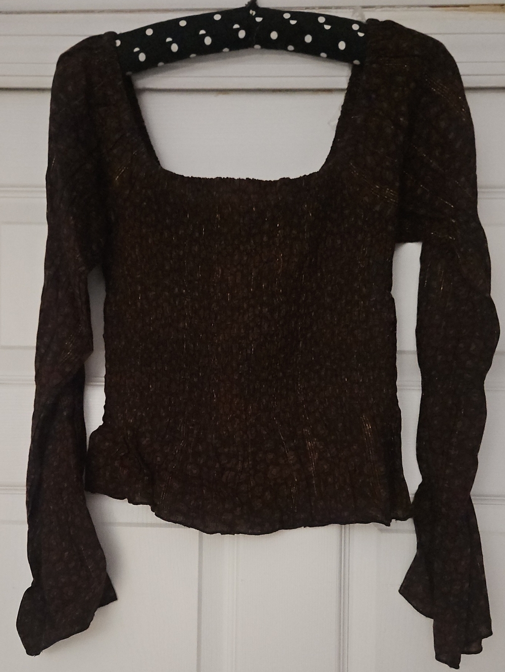 Brown Long-Sleeve Square Neck Womenās Top